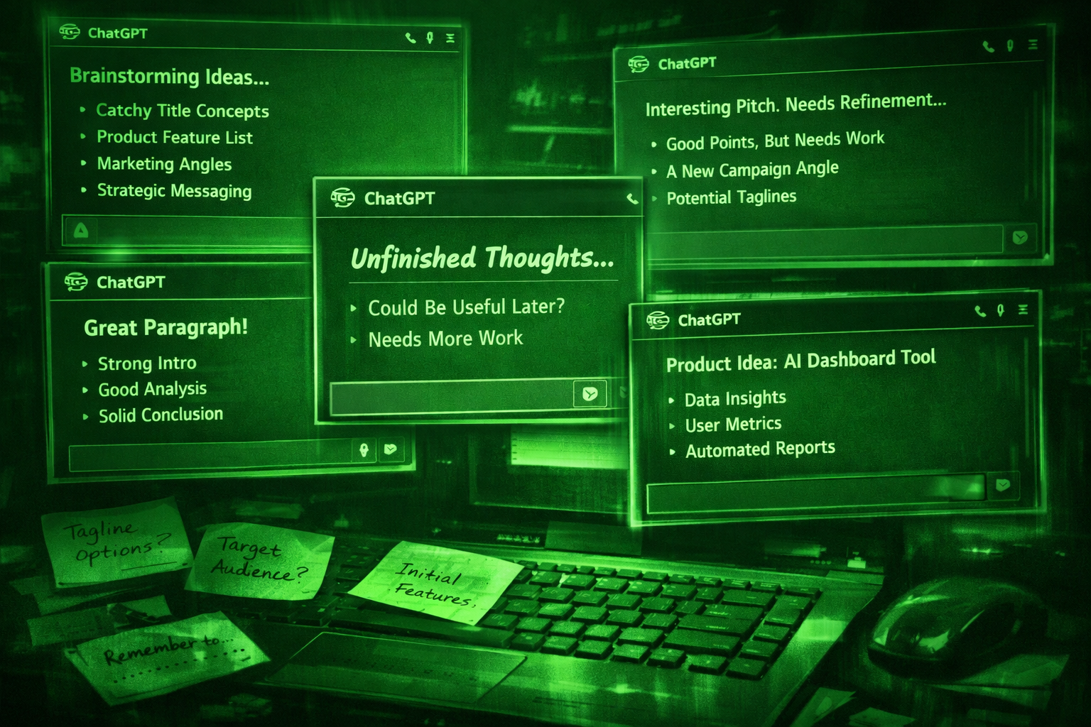 Fragmented work spread across multiple temporary chat and window contexts instead of one continuous system.
